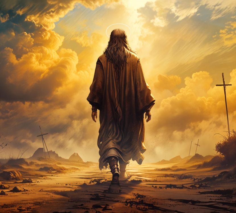 Abraham gazing towards a bright horizon