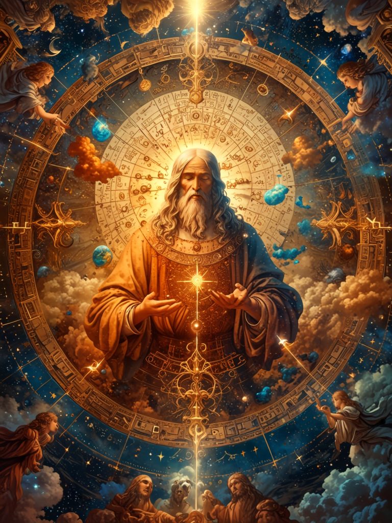 An intricate tapestry of faith and innovation, depicting the seamless blend of traditional religious imagery and contemporary digital artistry.