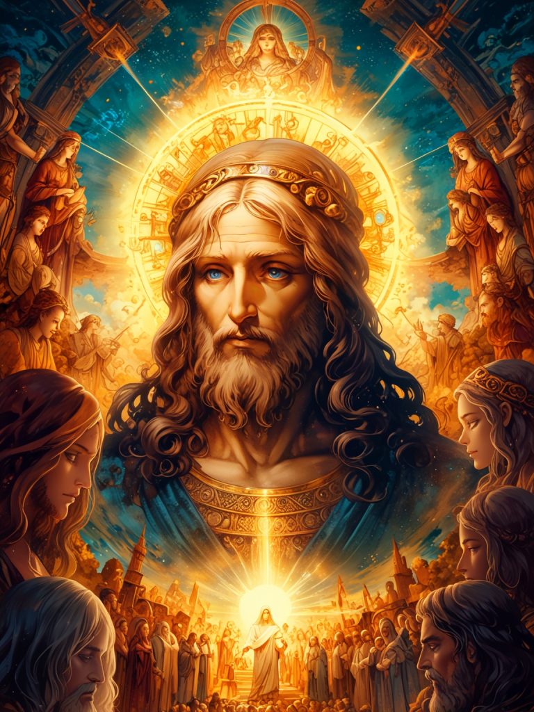 A vivid portrayal of biblical allegories reimagined through the lens of artificial intelligence, offering a fresh perspective on spiritual enlightenment.